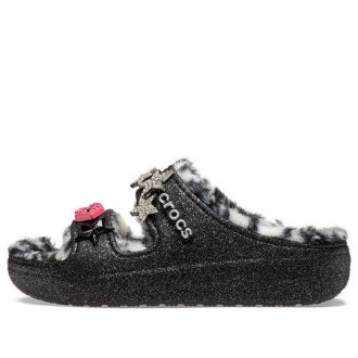 Crocs Classic Cozzzy Disco Glitter Sandals “Black” 208074-0C4
