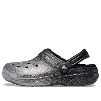 Crocs Classic Glitter Lined Clogs “Black Silver” 205842-067