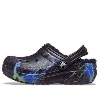 Crocs (GS) Classic Fuzz-Lined Clog “Black Lightning” 207322-0C4