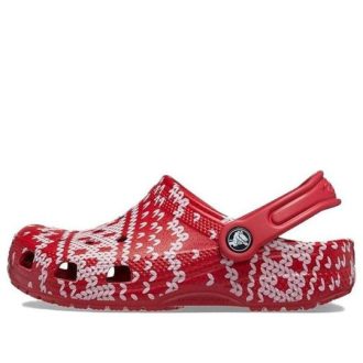 Crocs (GS) Classic Holiday Sweater Clogs “Red White” 209221-90H