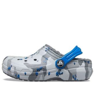 Crocs (GS) Classic Lined Camo Clogs “Grey White Blue” 207323-0EF