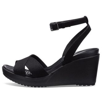 Crocs (WMNS) Leigh II Cross Strap Ankle Wedge Sandals “Black” 204950-060