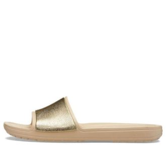 Crocs (WMNS) Sloane Shine Low Slide Minimalistic Casual Flat Brown Gold Color Slippers “Brown Gold” 206921-212